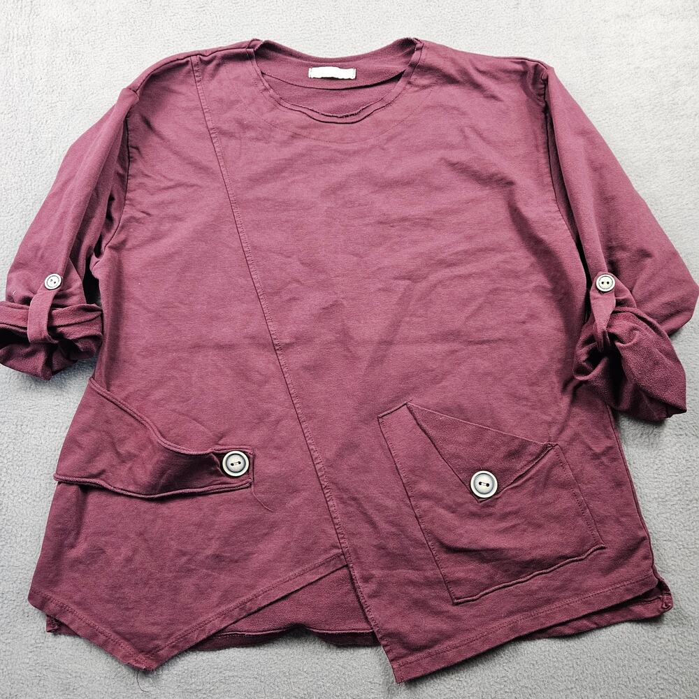 Diverse Top Shirt Tunic Boho Mens Medium Boxy Maroon Peasant Buttons Italy